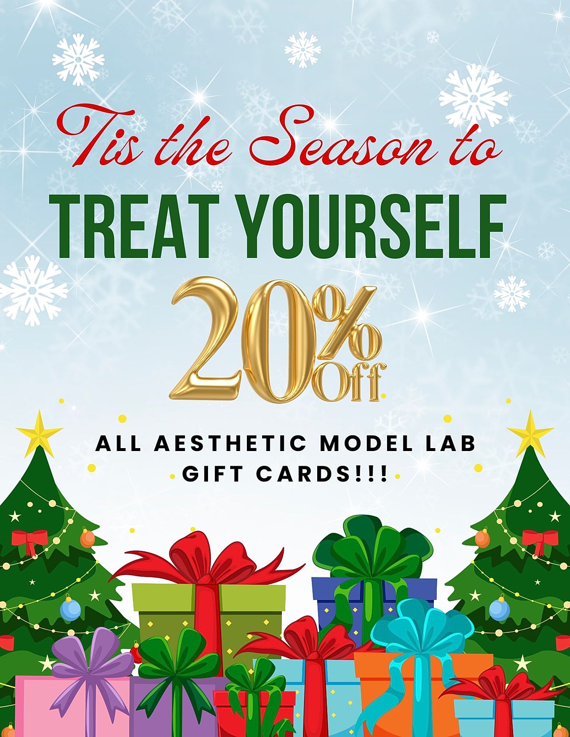 Holiday sale on aesthetic model lab gift cards.